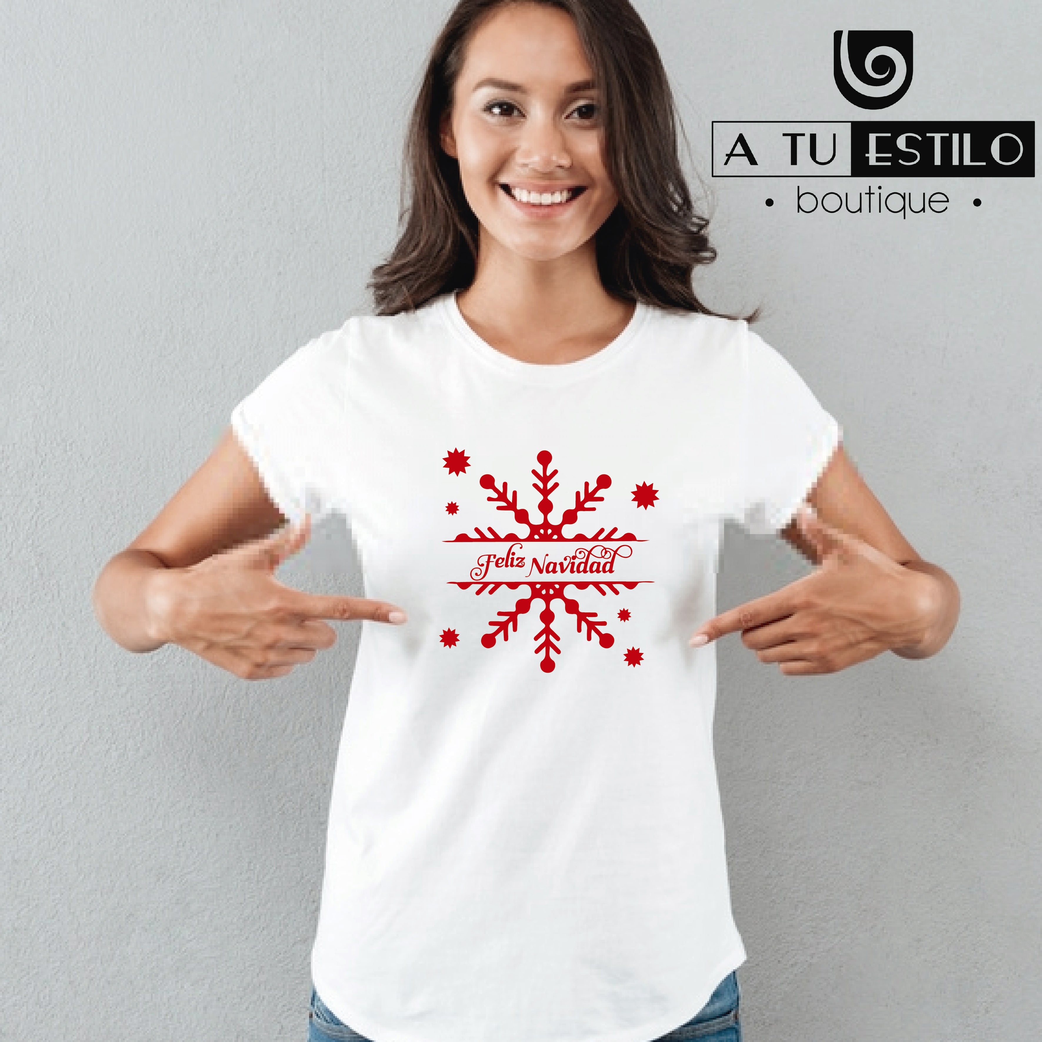 Camiseta T-shirt mujer FELIZ NAVIDAD COPO DE NIEVE